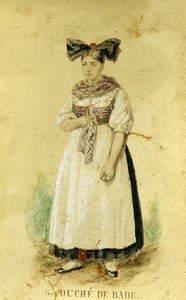 Drawing Woman traditional Fashion Bade Germany Old CDV Photo 1870