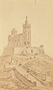 Marseille Notre Dame de la Garde Old CDV Photo Drawing 1875