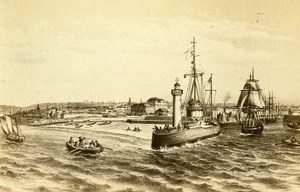 France Drawing of Le Havre Harbor old CDV Photo Morier 1865