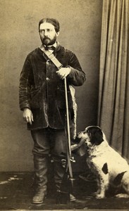 France Man Dog Hunter Hat Second Empire Fashion old CDV Photo 1860's