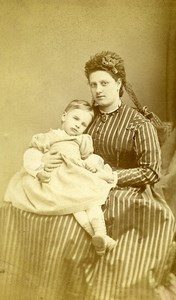 France Fashion Woman Mother & Child Old Photo CDV 1870'