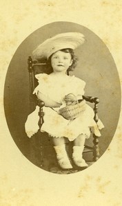 France Paris Fashion Children Hat & Basket Old Photo CDV 1870'