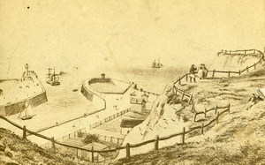 France Dieppe Pier Panorama Old Photo of ravure CDV Morier 1870'