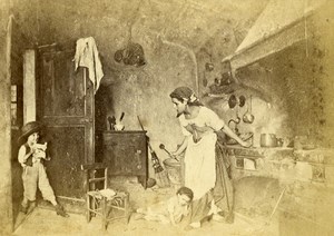 Italy Milano Mother & Children in the Kitchen Old CDV Photo Pagliano 1860
