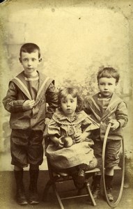 France Nancy Children Fashion Game Hoop & Ball Old CDV Photo Woelflin 1890