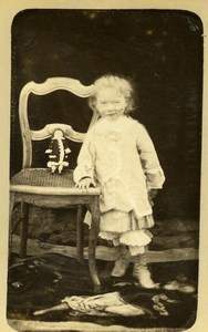 France Children Ghostly Girl & her Doll on chair Old CDV Photo 1890
