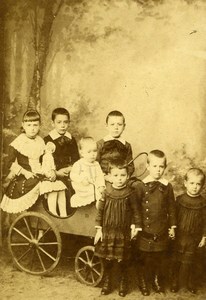 France Roubaix Children Group Cart Carriage Old CDV Photo Nys 1890