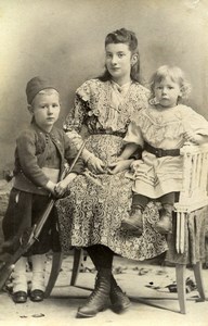 France Mother & Children Little Soldier Costume Old Amateur Photo 1900