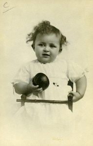 France Toddler Girl & Ball Children Game Old Photo 1930
