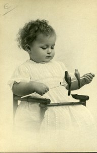 France Toddler Girl & Bird Toys Children Game Old Photo 1930
