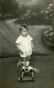 France Boy & his Horse Toy Children Game Old Amateur Photo 1930
