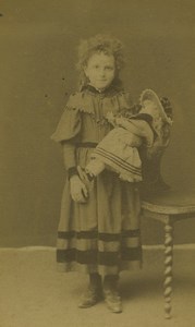 France Lure Young Girl & Doll Portrait Fashion Old CDV Photo Prud'Homme 1890