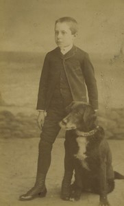 France Lille Boy & his Dog Portrait Fashion Communion Old CDV Photo Ferrand 1887