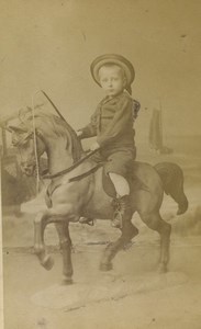 Netherlands Leidein Young Horse Rider Wooden? Horse Old CDV Photo Goedeljee 1880