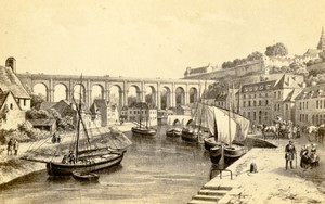France Dinan viaduct Old CDV Photo of gravure Morier Chardon jeune 1870