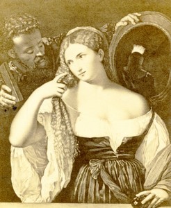 Painting Woman with a Mirror Tiziano Titian Old CDV Photo 1870