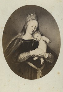 Painting Crowned Madonna and Child Old CDV Photo 1870