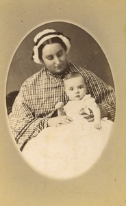 France Lille Woman & Baby Portrait Fashion Old CDV photo Carette 1870