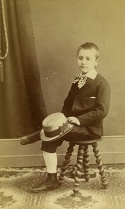 France Niort Boy & Hat Portrait Fashion Old CDV photo Bourgoin 1870