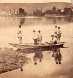 Fishermen Boat Lake Switzerland Old Stereo Photo 1860