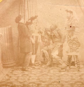 Theatre Play Scene Group France Old Stereo Photo 1860'