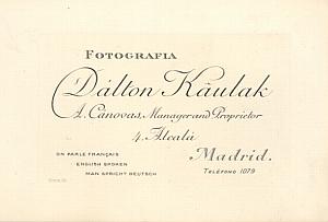 Photography Studio Dalton Kaulak Visit Card Madrid 1900