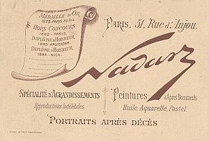 Photographic Studio Nadar Card Publicity Paris 1885