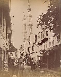 Animated Street & Mosque Cairo Bonfils 2 Photos 1880