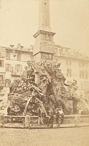 Roma Fountain Piazza Navona Italy Old CDV Photo 1880