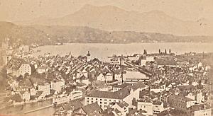 Lucerne & Rigi Panorama Switzerland Old CDV Photo 1870