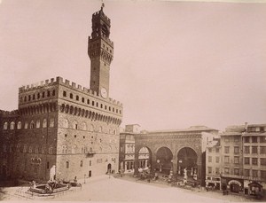 Italy Firenze Signoria Place & St Maria Two Old Photos 1890