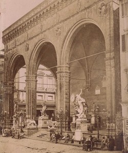 Italy Firenze Archs Animated & Madonna Murillo Two Old Photos 1890