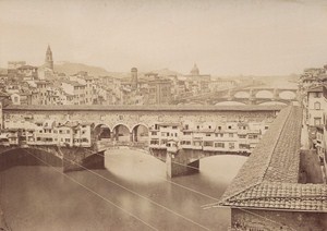 Italy Florence Firenze Ponte Vecchio Old Bridge Arno River Old Photo 1890