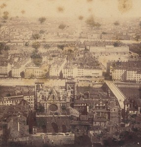 Lyon General View taken from Fourvieres France Old Stereo Photo 1865