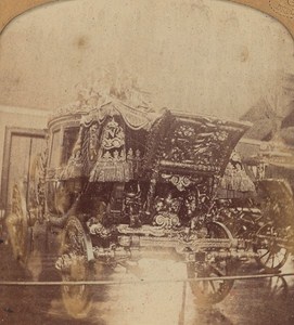 France Paris Trianon palace Horse Car Old Photo Stereoview Tissue GAF 1865