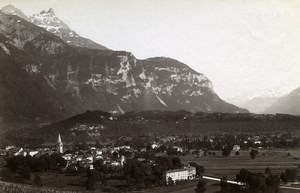 France Alps ? mountain Town Panorama Church Old Photo 1880