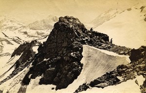 Switzerland Mountaineering Scene Panorama old Albumen Photo 1880