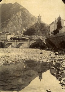 France Alpine Village to Identify Church Bridge old Albumen Photo 1880