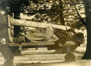 France Paris Homeless resting on a bench Old Photo 1960