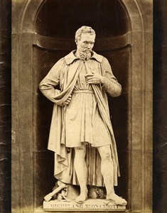 Italy Firenze Uffizi Statue Michelangelo Buonarroti by Santarelli Old Photo 1870