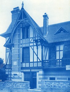 France Normandy New Half-timbered House Old Photo Cyanotype 1895