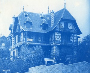 France Normandy New Half-timbered House For Rent Sign Old Photo Cyanotype 1895