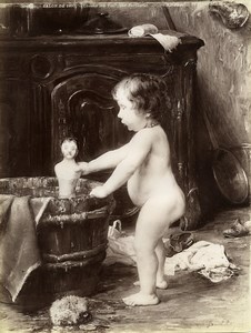 France Painting Fair 1897 Bath Time Chacun son Tour by Barthallot Old Photo 1900