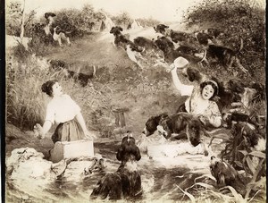 France Painting Fair 1897 Dogs Bien Aller by Alphonse Gaudefroy Old Photo 1900
