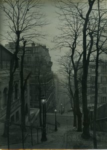 France Paris Montmartre by Night Street Lights Old Photo 1940