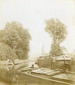 France Canal or River near Boulogne sur Mer Barges Old Photo 1900