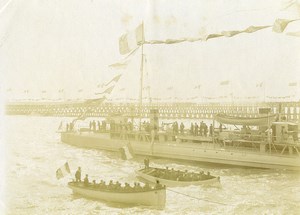 France Calais Harbour Sailors in Boats Marine Old Photo 1900