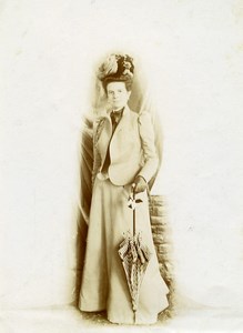 France Calais Elegant Lady Portrait Fashion Umbrella Old Photo 1900
