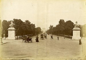 France Paris Champs Elysees Avenue Horse drawn Carriages old Photo 1880