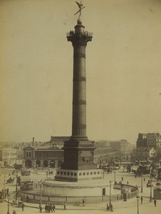 France Paris Place de la Bastille Monument Busy Old Photo 1890